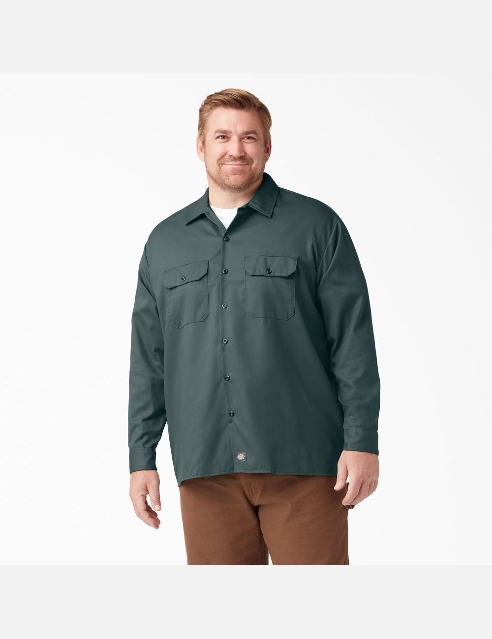 Lincoln Green Dickies Long Sleeve Work Shirts | 410OJFYDH