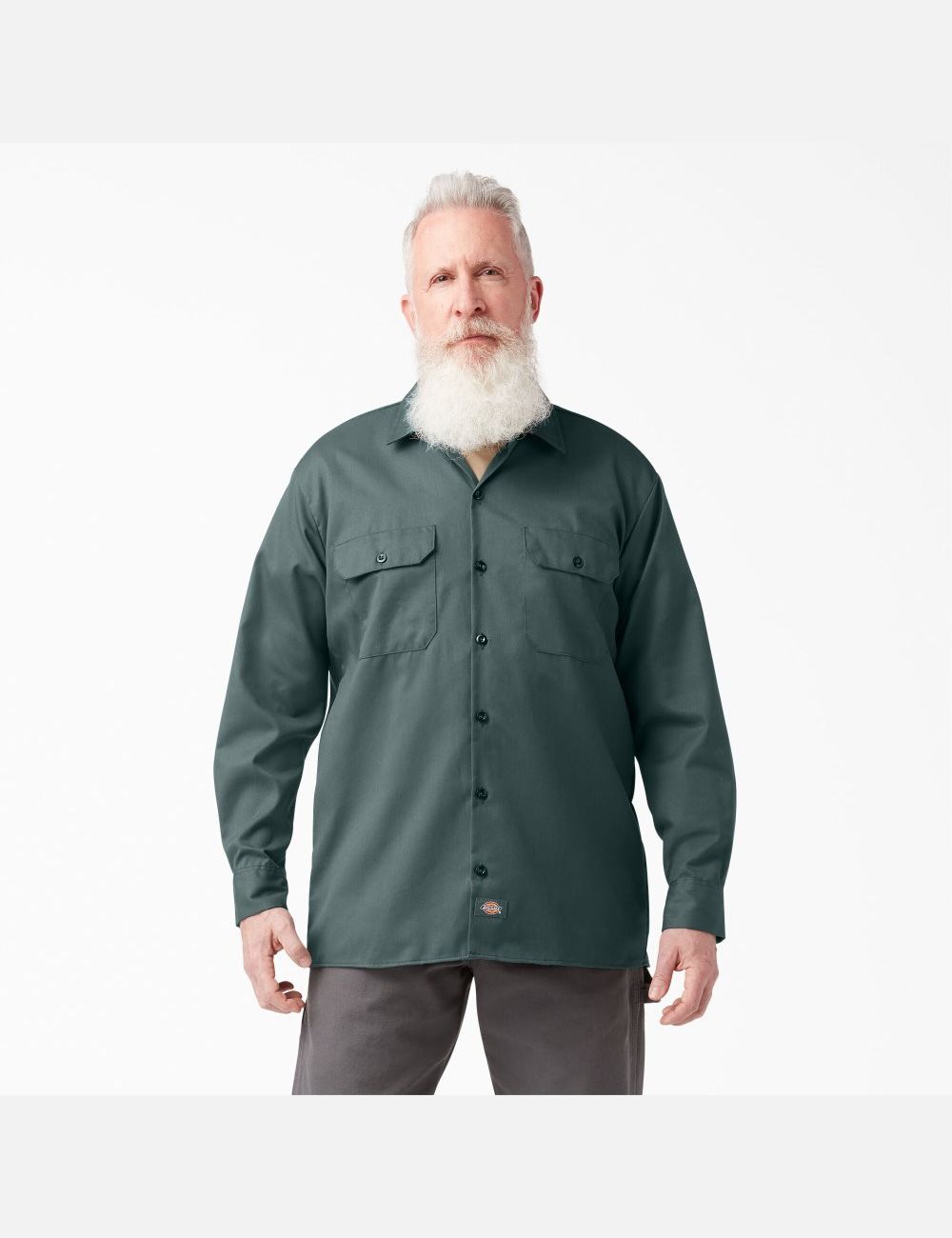 Lincoln Green Dickies Long Sleeve Work Shirts | 410OJFYDH