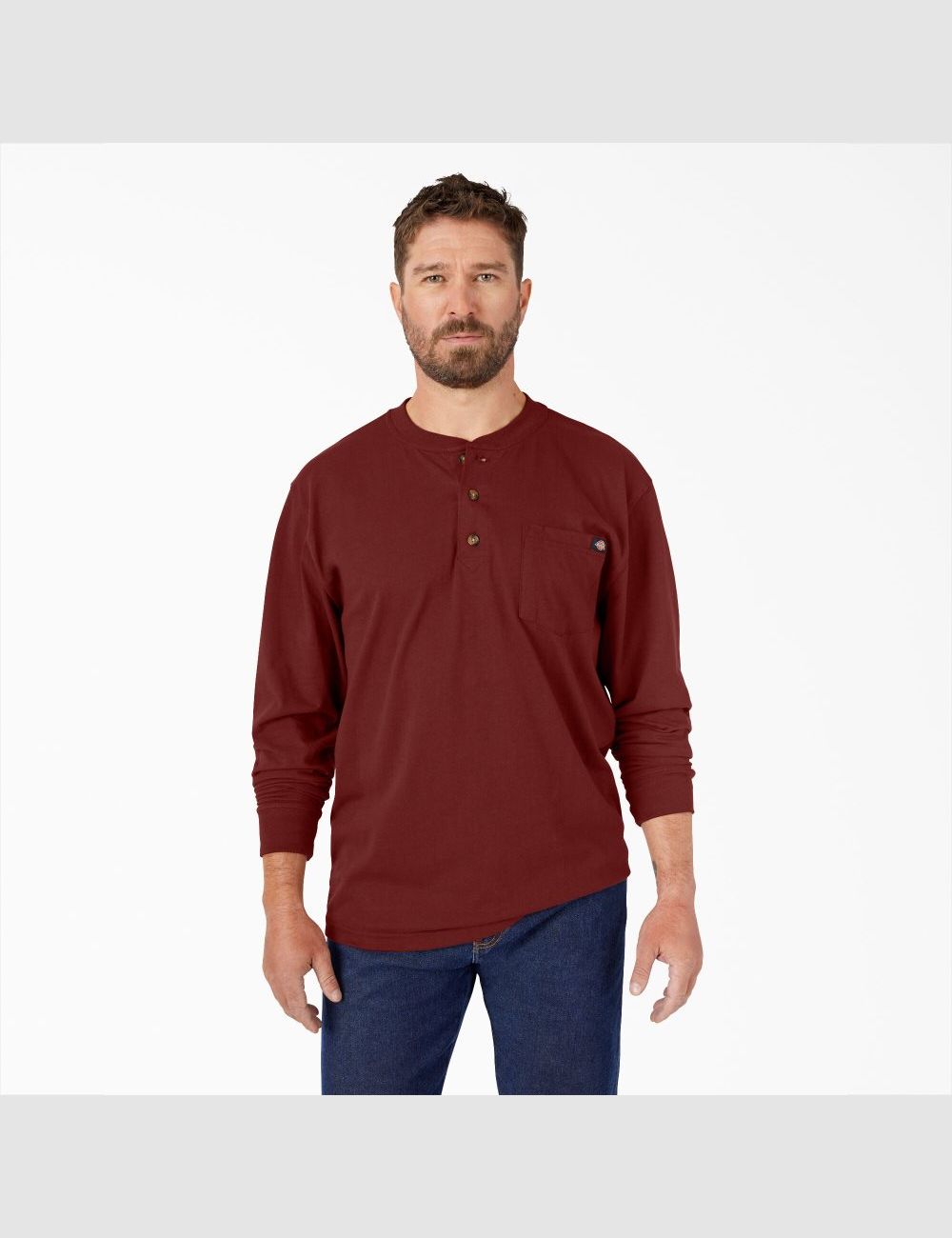 Madder Brown Dickies Long Sleeve Heavyweight Henley T-Shirts | 503AZSRCF