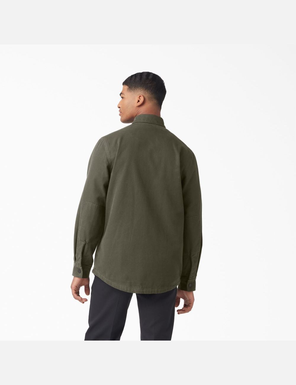 Military Green Dickies Duck Flannel-Lined Shirt Button Up | 021EKYAWG