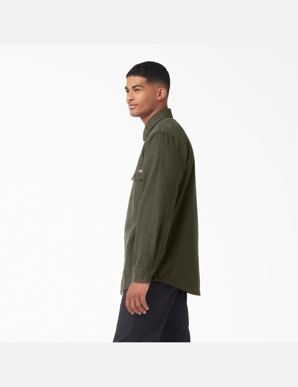 Military Green Dickies Duck Flannel-Lined Shirt Button Up | 021EKYAWG