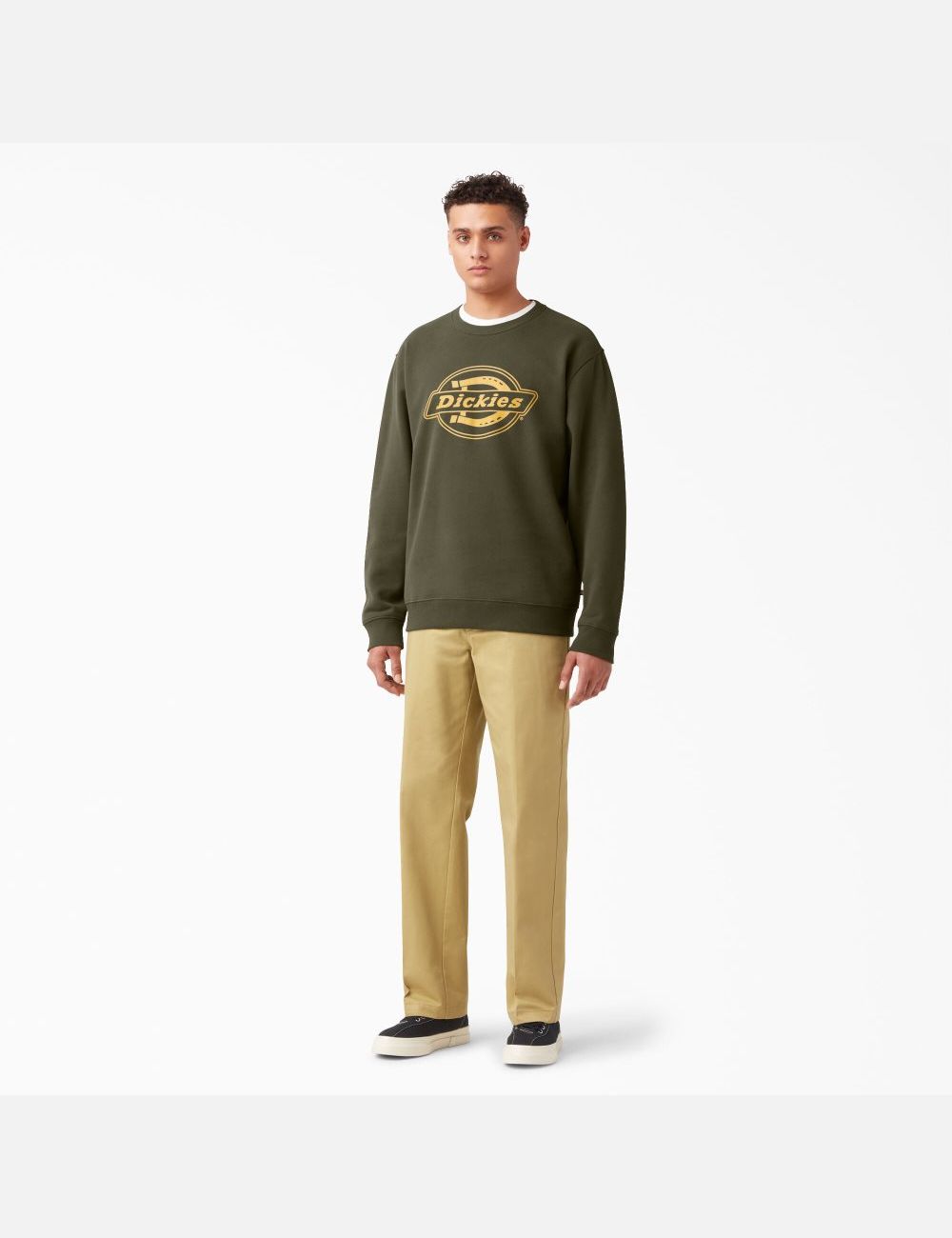 Military Green Dickies Fleece Graphic Sweatshirts | 739ANQDGB