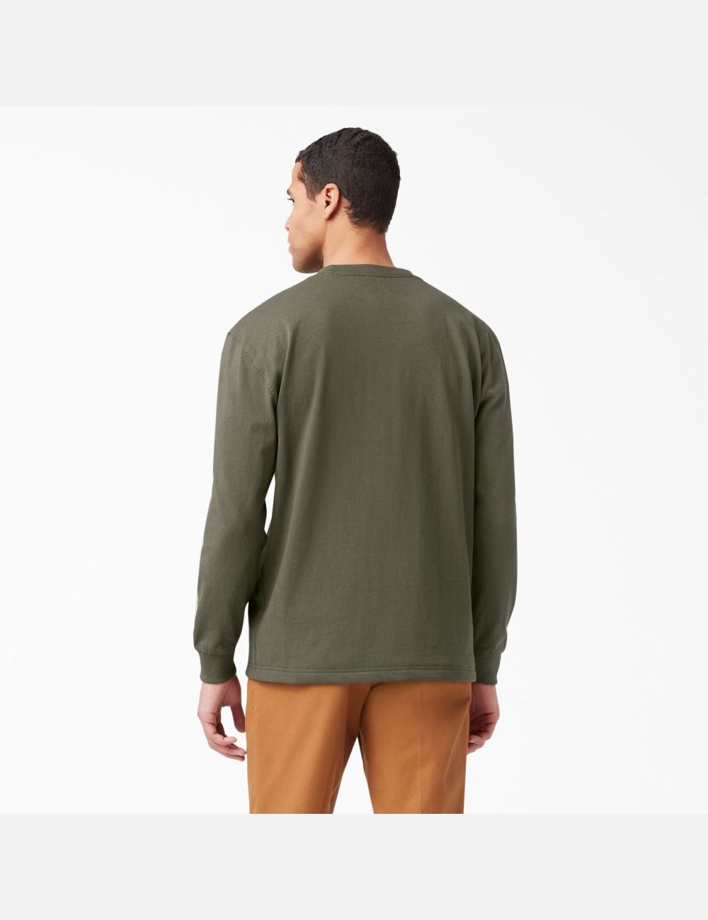 Military Green Dickies Heavyweight Crew Neck Long Sleeve T-Shirts | 382UDTYAJ