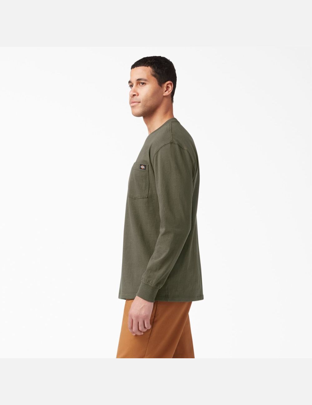 Military Green Dickies Heavyweight Crew Neck Long Sleeve T-Shirts | 382UDTYAJ