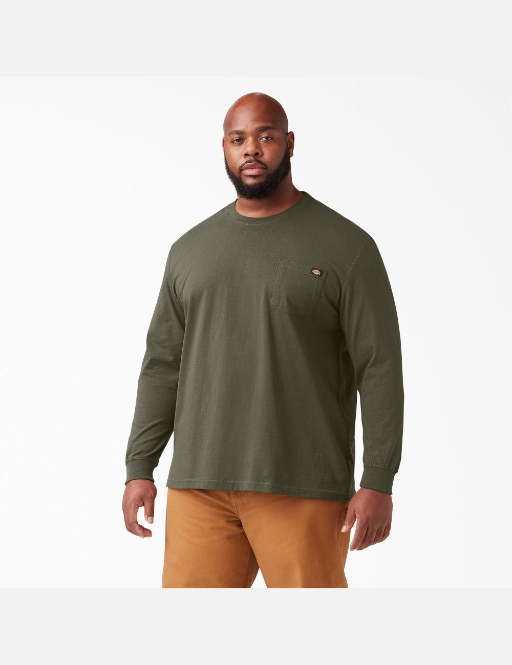 Military Green Dickies Heavyweight Crew Neck Long Sleeve T-Shirts | 382UDTYAJ