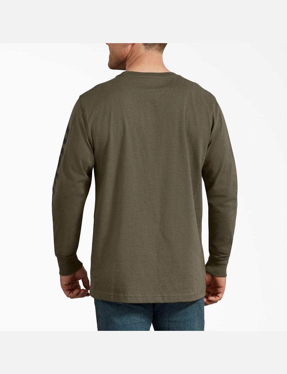 Military Green Dickies Long-Sleeve Graphic T-Shirts | 438MUFHWJ