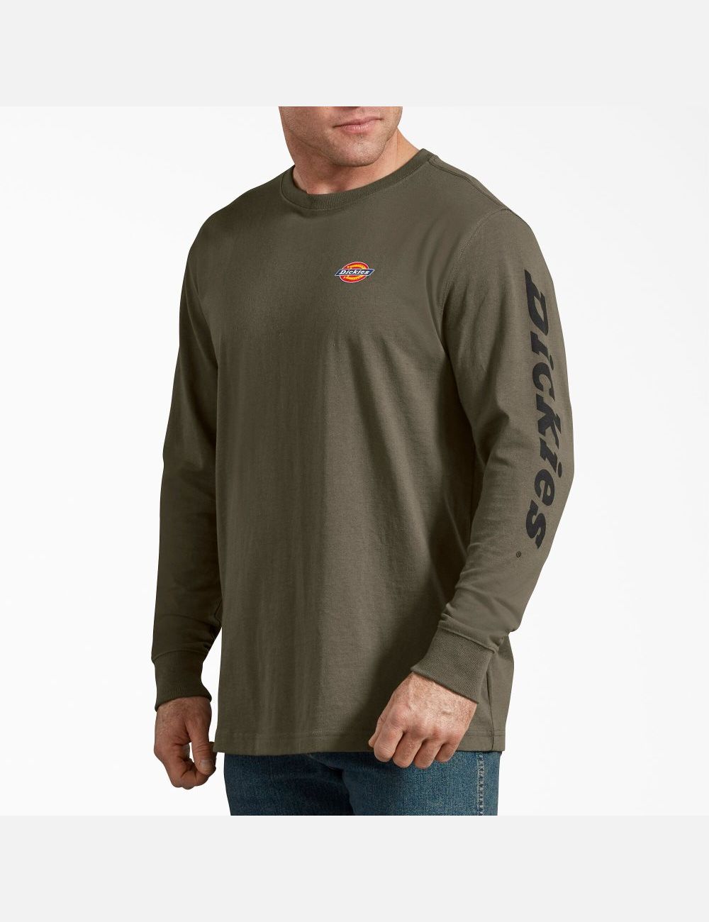 Military Green Dickies Long-Sleeve Graphic T-Shirts | 438MUFHWJ