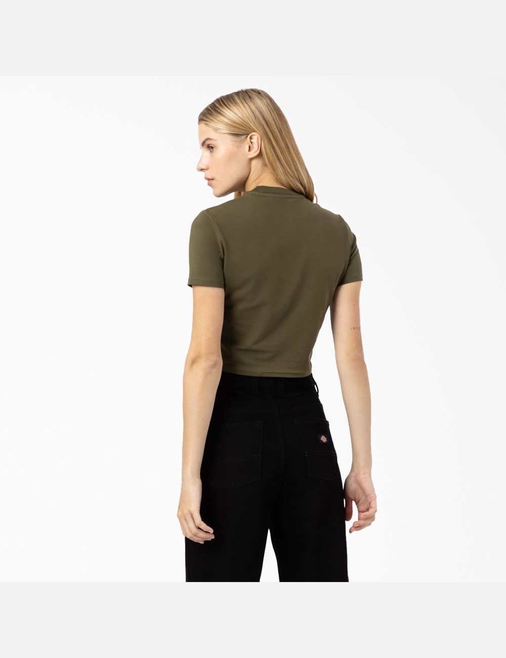 Military Green Dickies Maple Valley T-Shirt Cropped Tops | 213OYQGKI