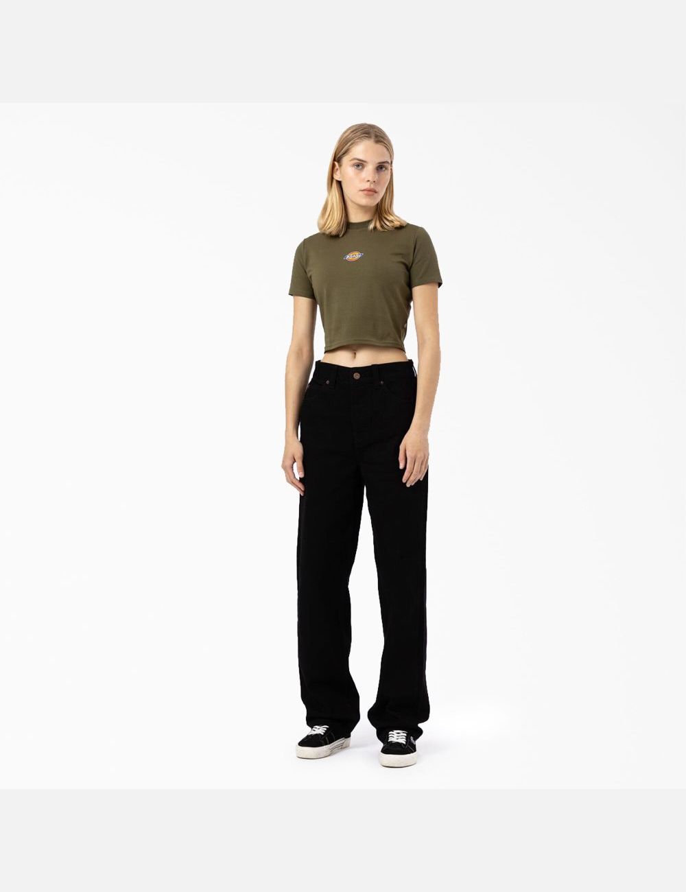 Military Green Dickies Maple Valley T-Shirt Cropped Tops | 213OYQGKI