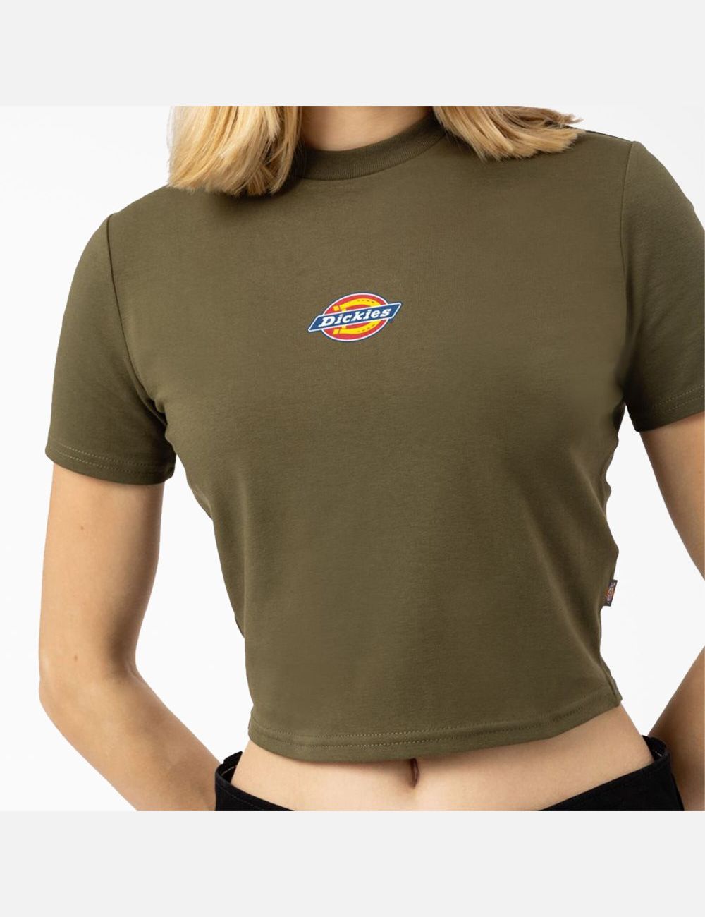 Military Green Dickies Maple Valley T-Shirt Cropped Tops | 213OYQGKI