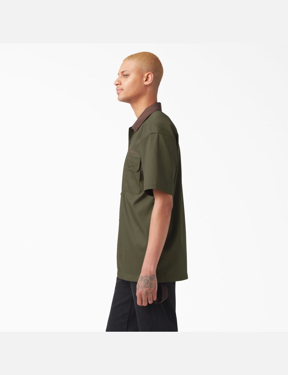 Military Green Dickies Vincent Alvarez Block Collar Work Shirts | 289XUNDBM