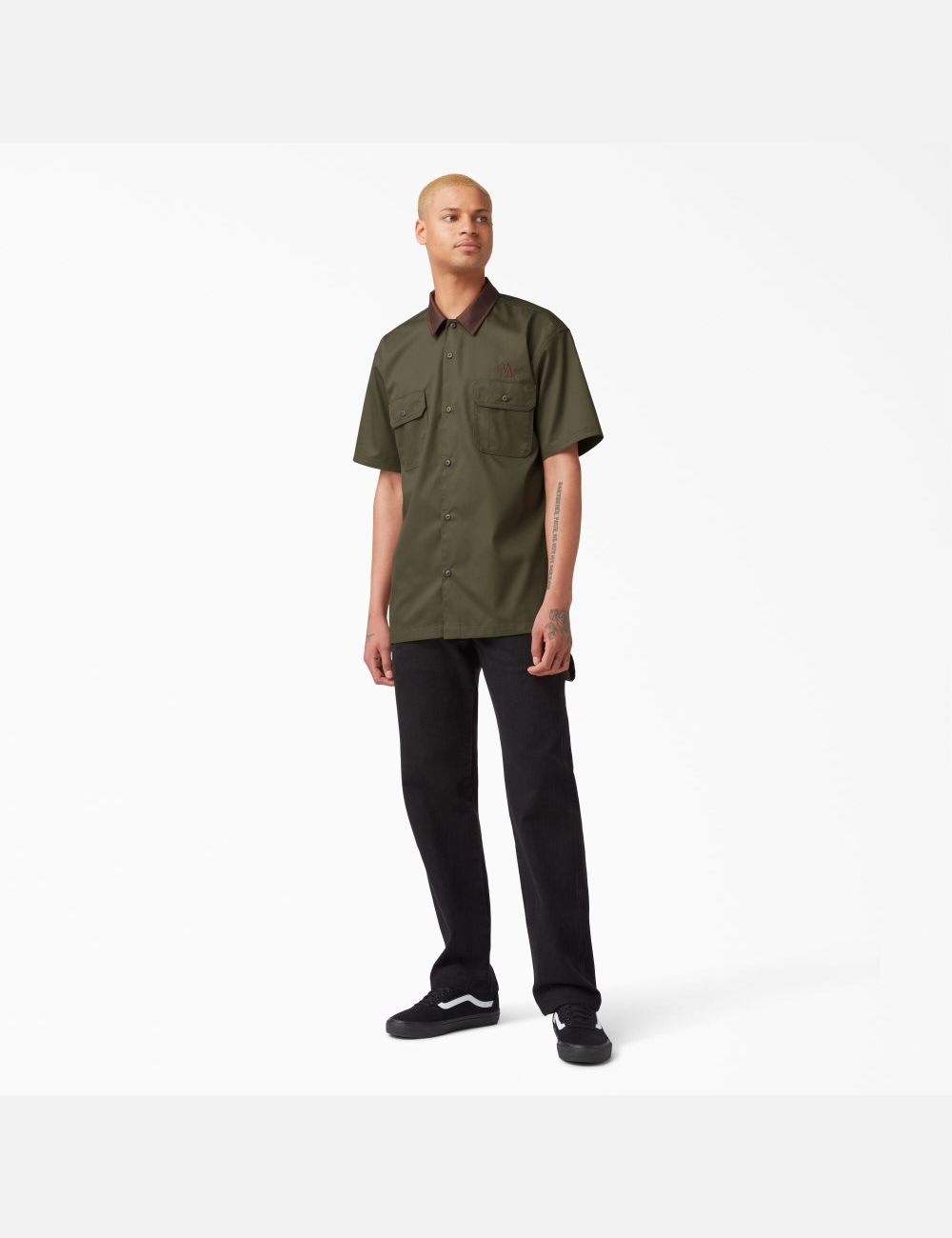 Military Green Dickies Vincent Alvarez Block Collar Work Shirts | 289XUNDBM