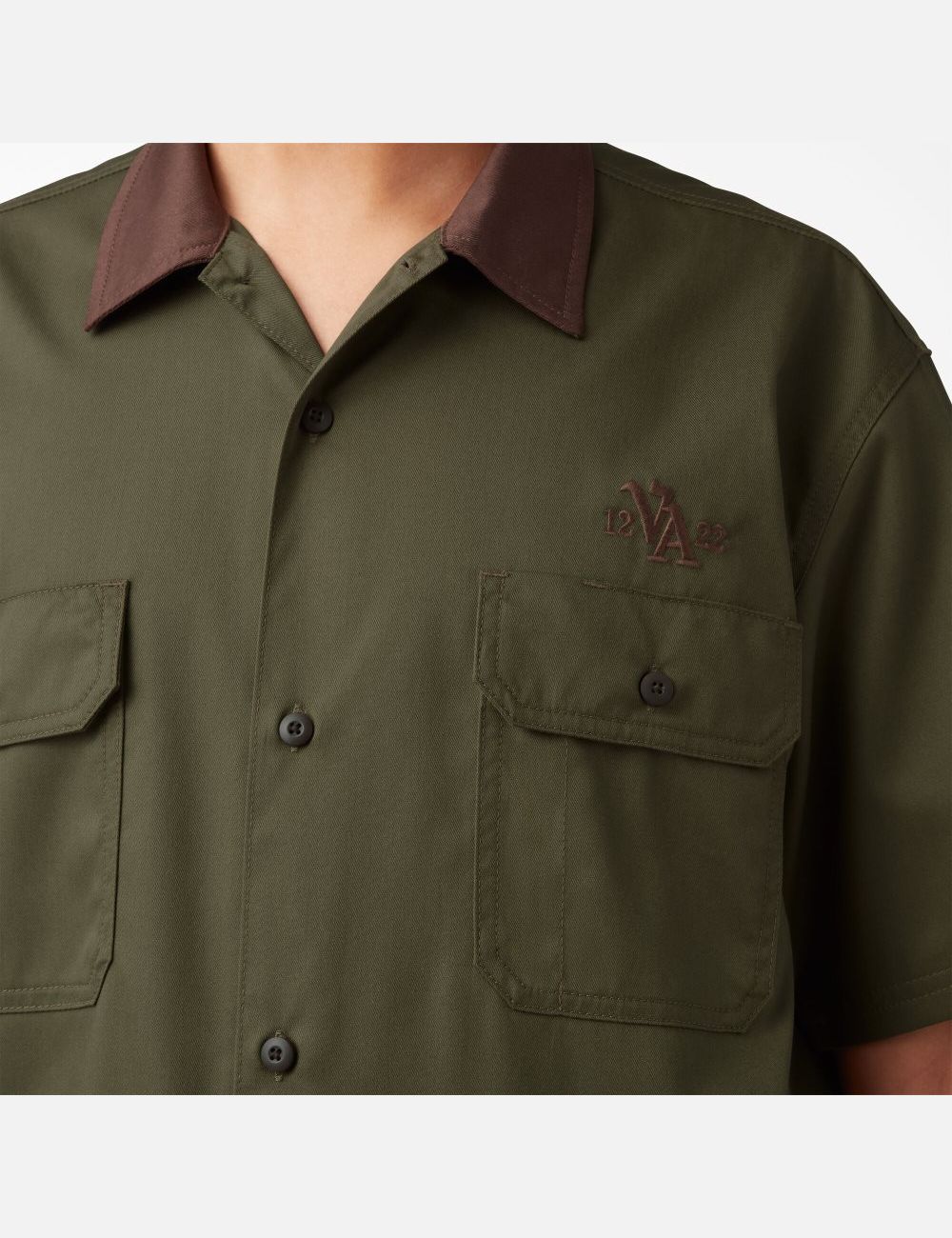 Military Green Dickies Vincent Alvarez Block Collar Work Shirts | 289XUNDBM