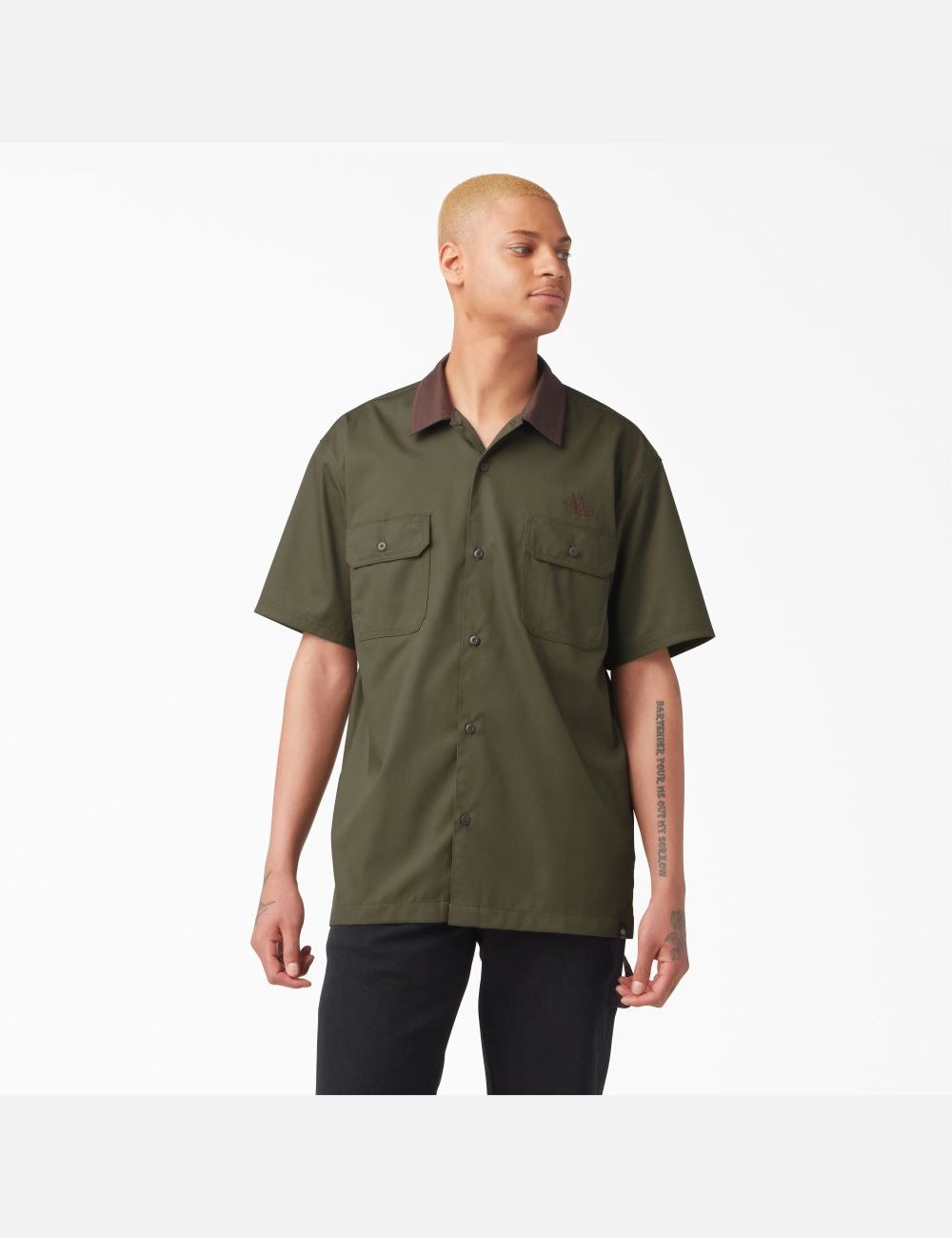 Military Green Dickies Vincent Alvarez Block Collar Work Shirts | 289XUNDBM