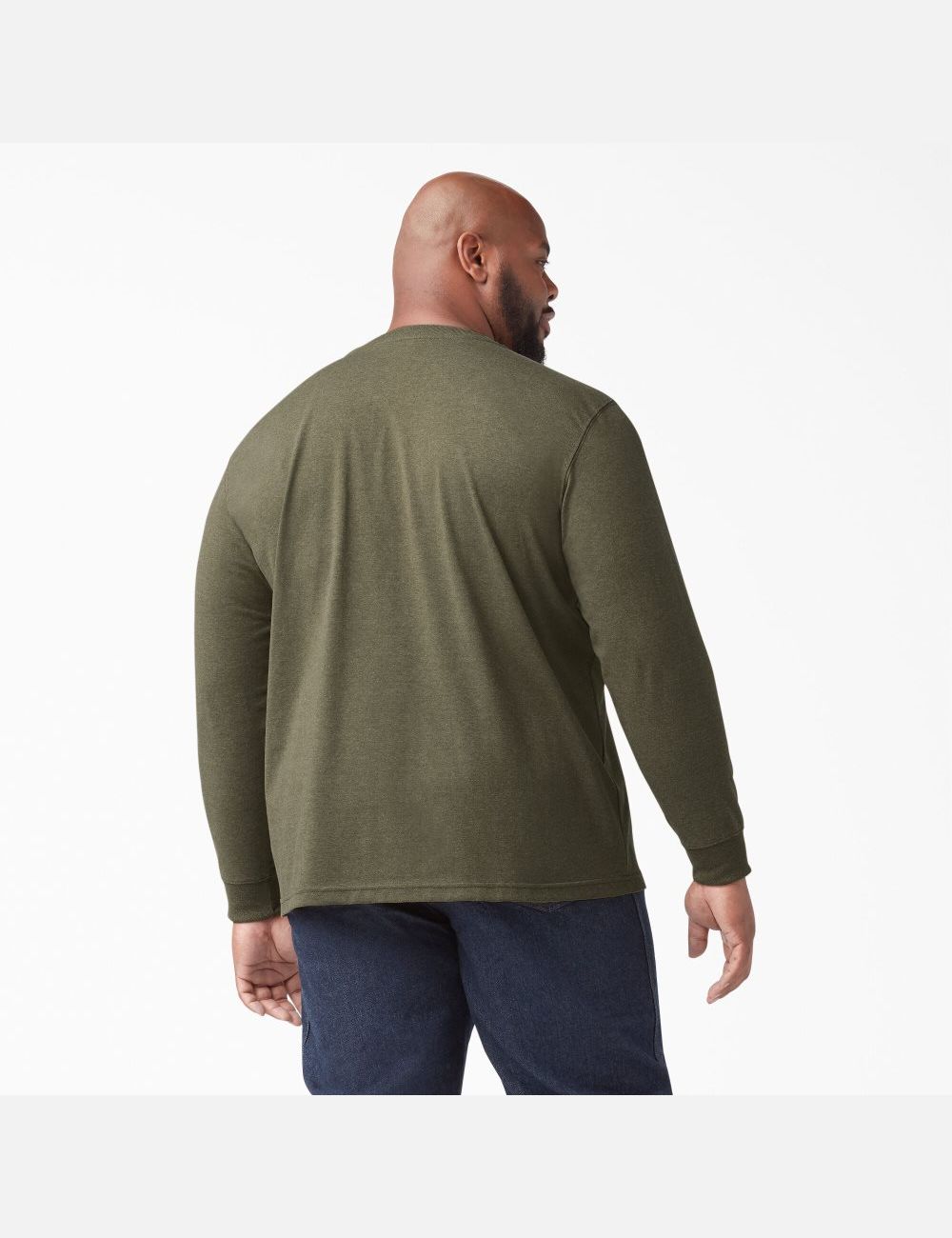 Military Green Heather Dickies Heathered Heavyweight Henley Shirts | 018XKNBFM