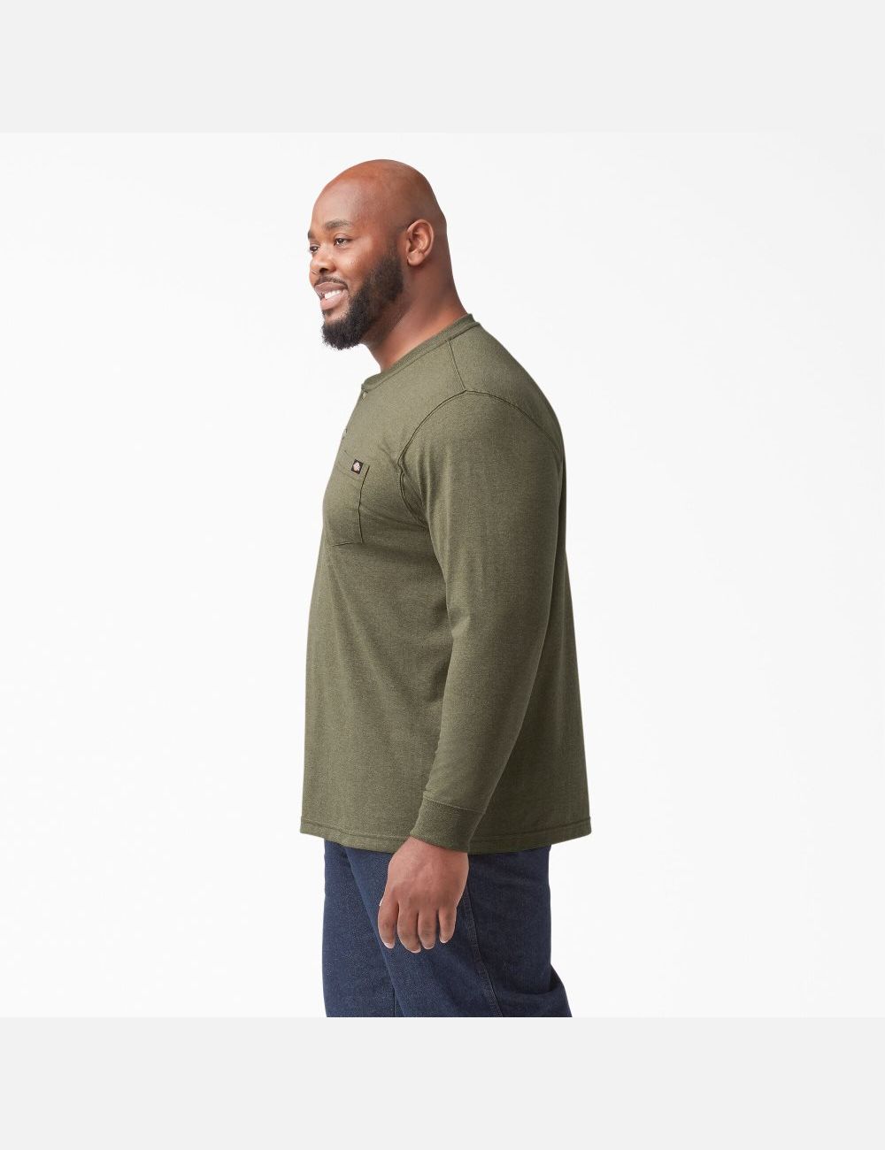 Military Green Heather Dickies Heathered Heavyweight Henley Shirts | 018XKNBFM