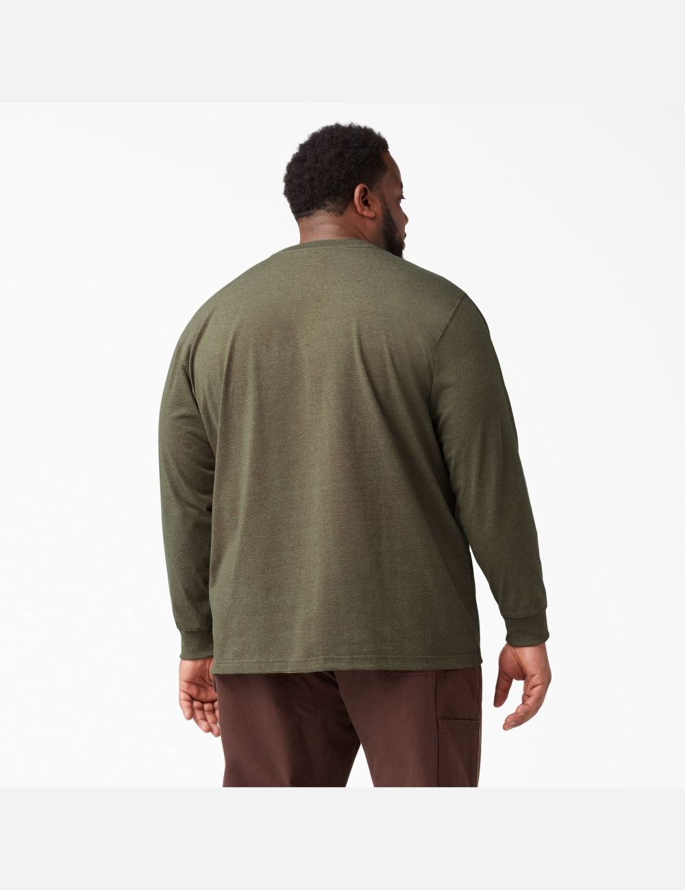 Military Green Heather Dickies Long Sleeve Heathered Heavyweight Crew Neck Shirts | 692XVIODY