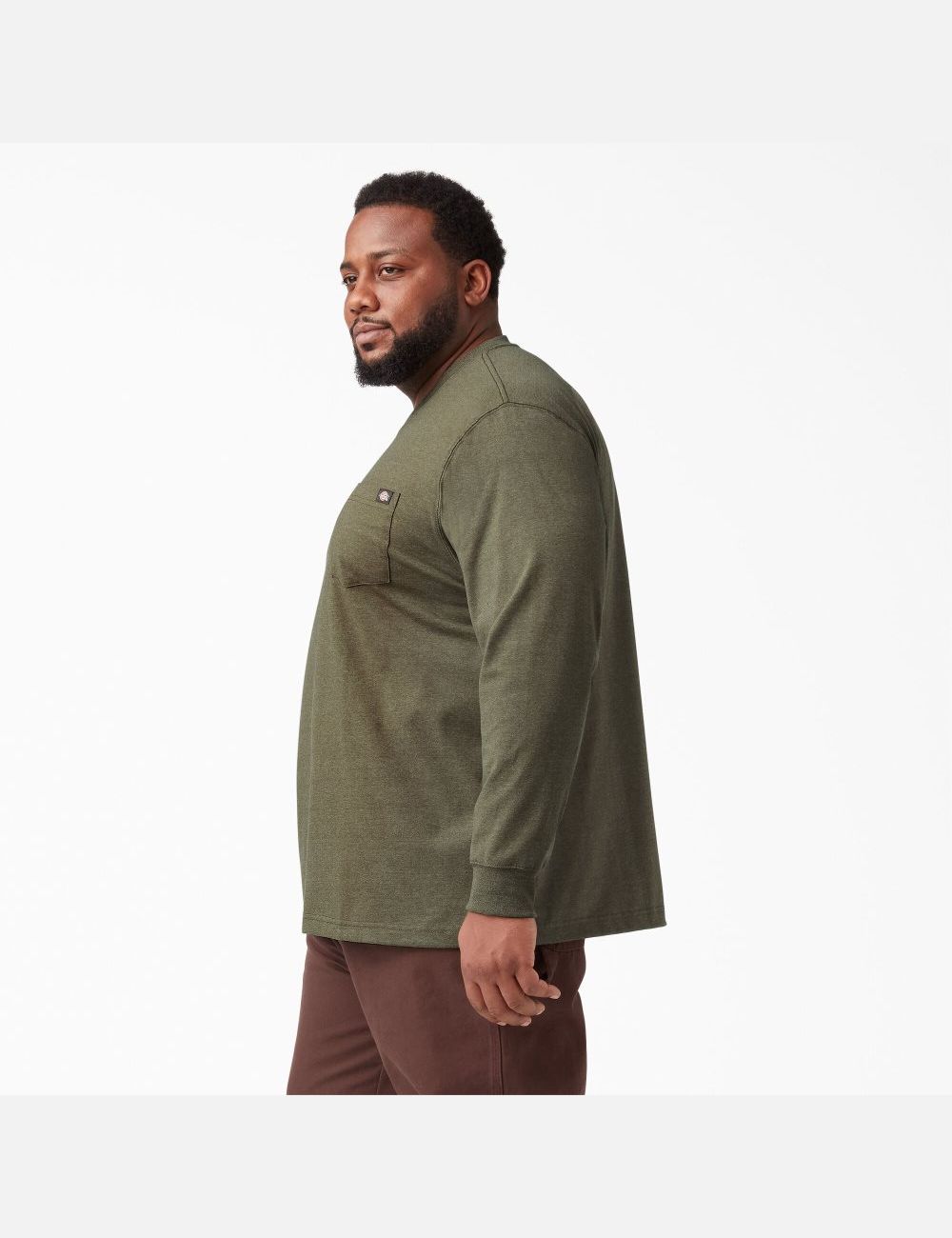 Military Green Heather Dickies Long Sleeve Heathered Heavyweight Crew Neck Shirts | 692XVIODY