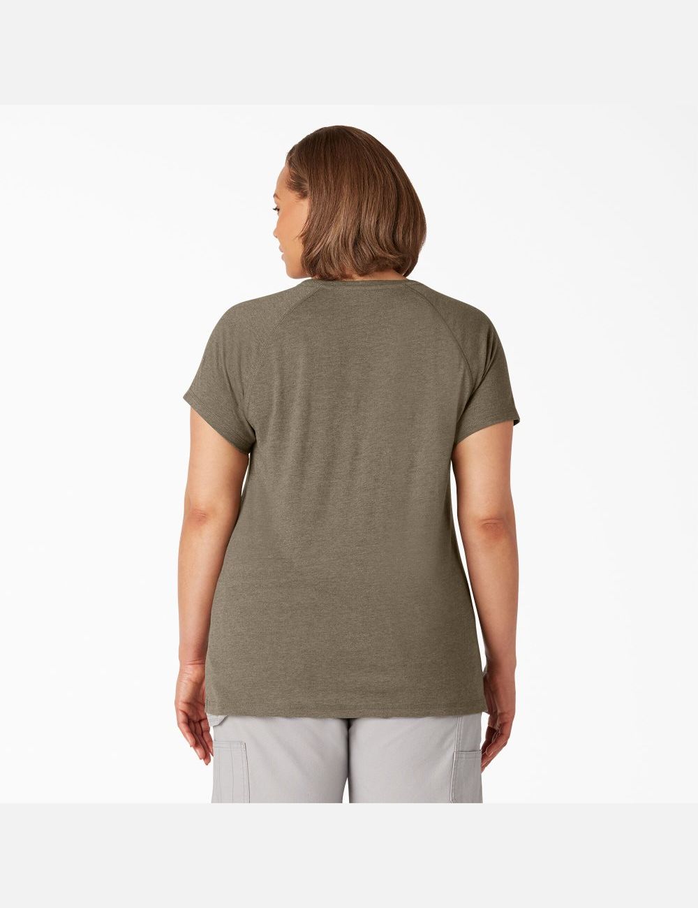 Military Green Heather Dickies Plus Cooling Short Sleeve Tops | 694YMHGOT