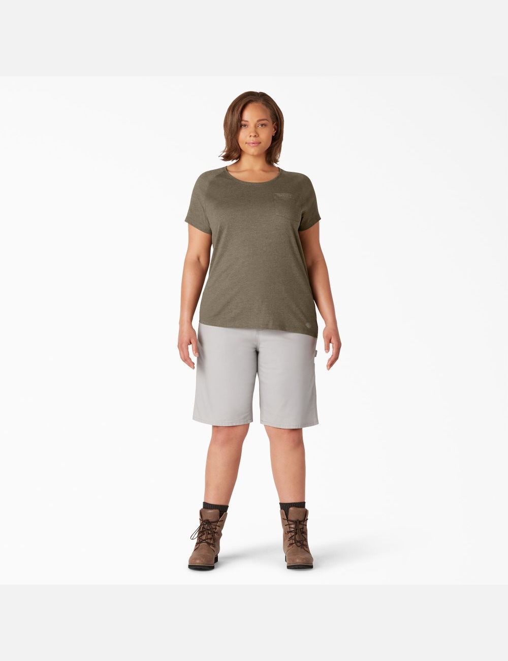 Military Green Heather Dickies Plus Cooling Short Sleeve Tops | 694YMHGOT