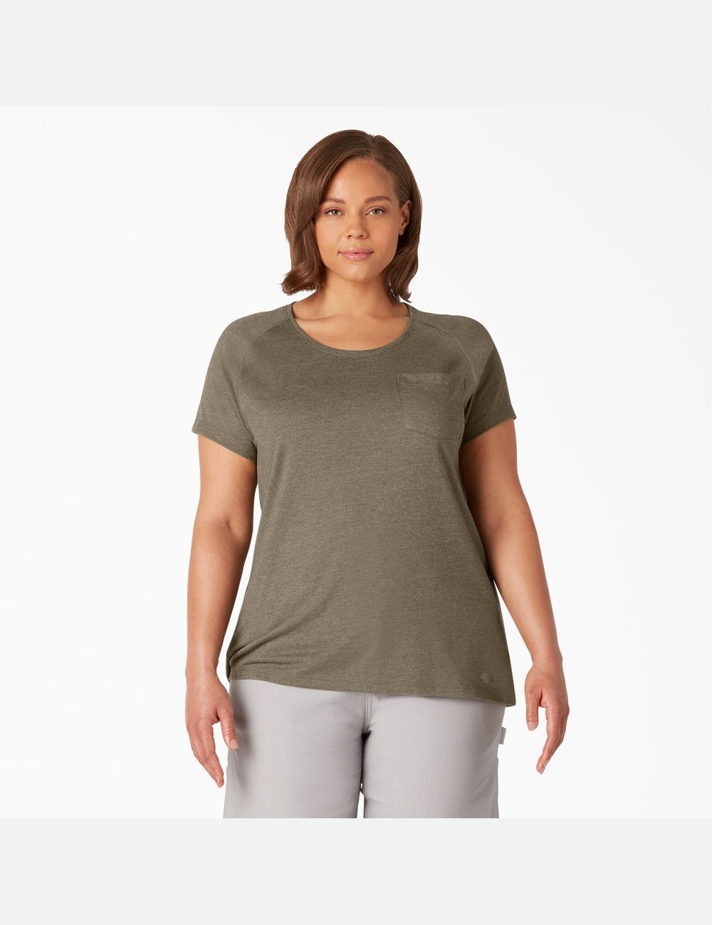 Military Green Heather Dickies Plus Cooling Short Sleeve Tops | 694YMHGOT