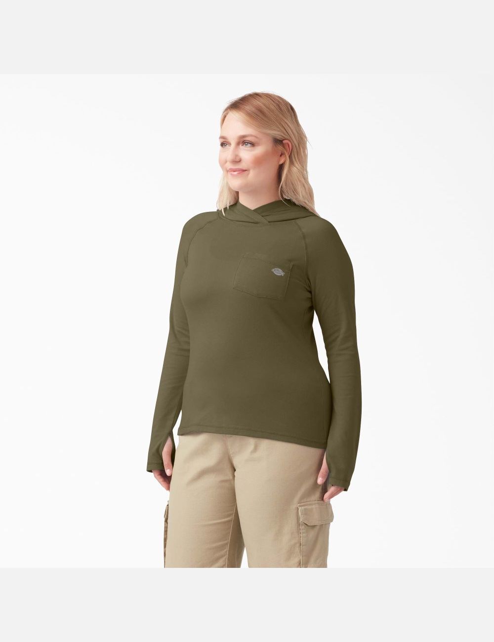 Military Green Heather Dickies Plus Cooling Performance Sun Shirt | 746GJFKCL