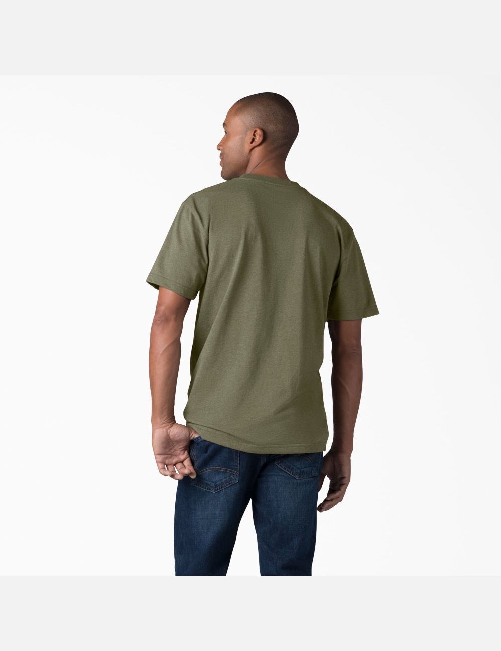 Military Green Heather Dickies Short Sleeve Heavyweight Heathered Shirts | 694RJXNMU