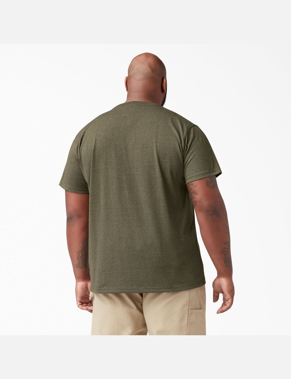 Military Green Heather Dickies Short Sleeve Heavyweight Heathered Shirts | 694RJXNMU