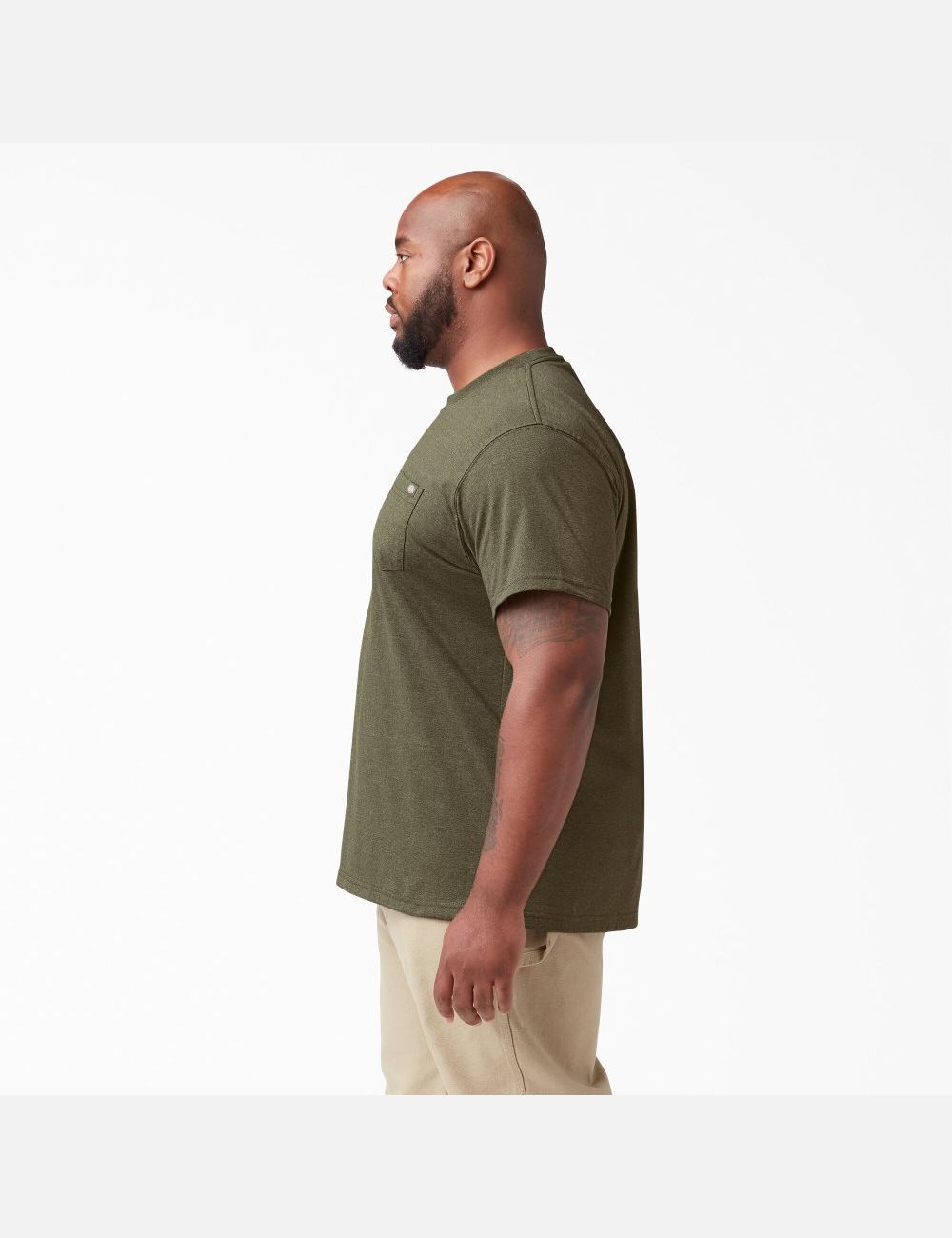 Military Green Heather Dickies Short Sleeve Heavyweight Heathered Shirts | 694RJXNMU