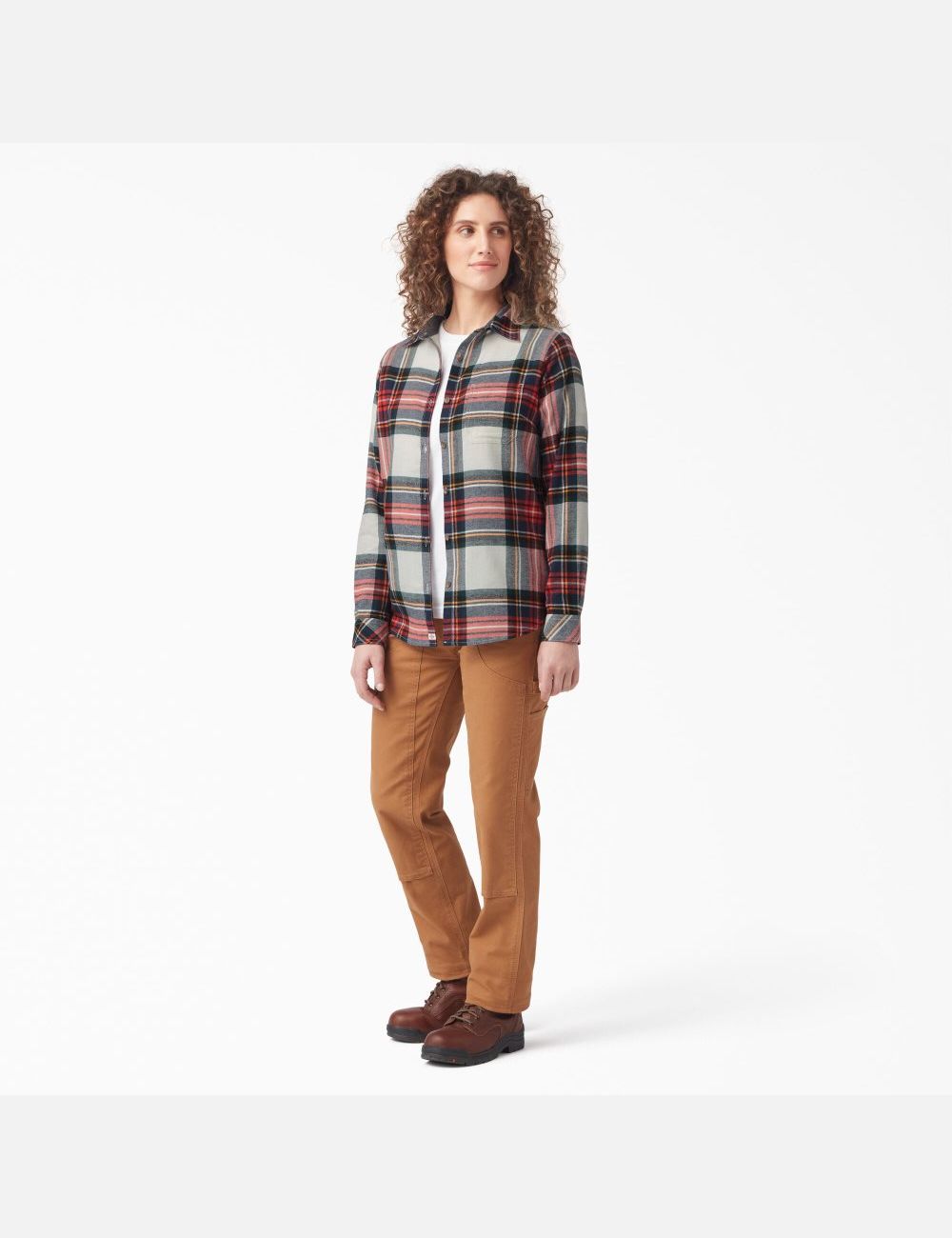 Molten Lava Highland Plaid Dickies Plaid Flannel Long Sleeve Shirt Button Up | 768LBYQNE