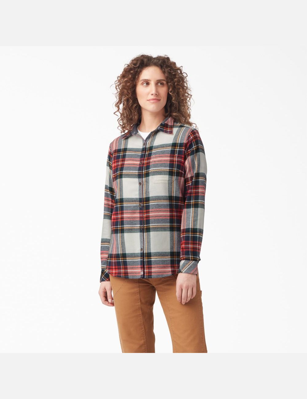 Molten Lava Highland Plaid Dickies Plaid Flannel Long Sleeve Shirt Button Up | 768LBYQNE