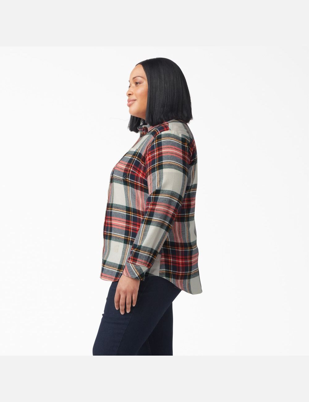 Molten Lava Highland Plaid Dickies Plus Size Long Sleeve Plaid Flannel Shirt Button Up | 208MUQKWR