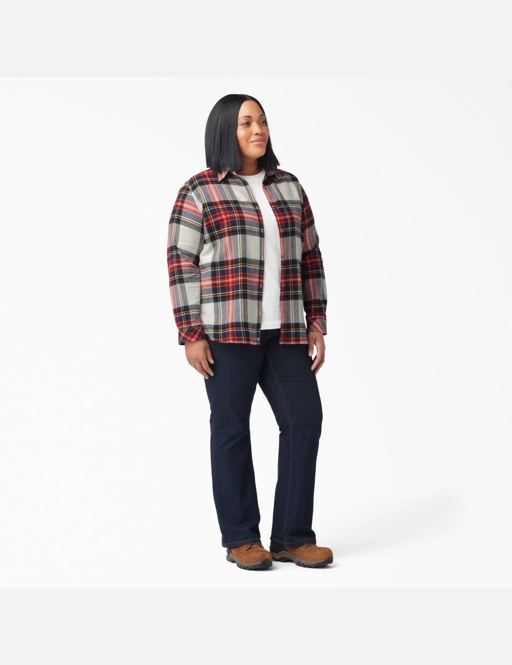 Molten Lava Highland Plaid Dickies Plus Size Long Sleeve Plaid Flannel Shirt Button Up | 208MUQKWR