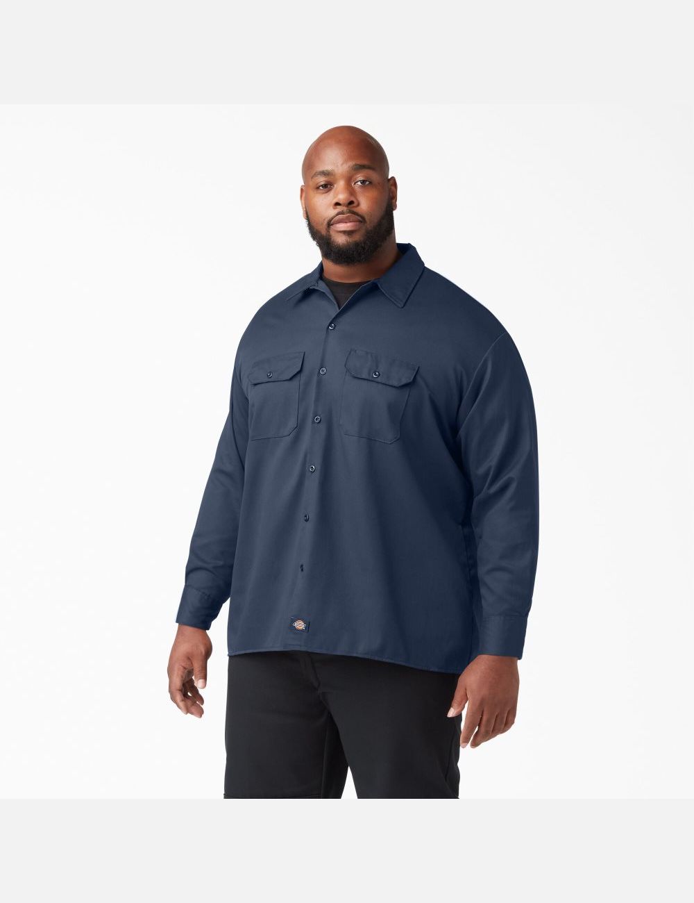 Navy Blue Dickies Long Sleeve Work Shirts | 850ERGIWQ