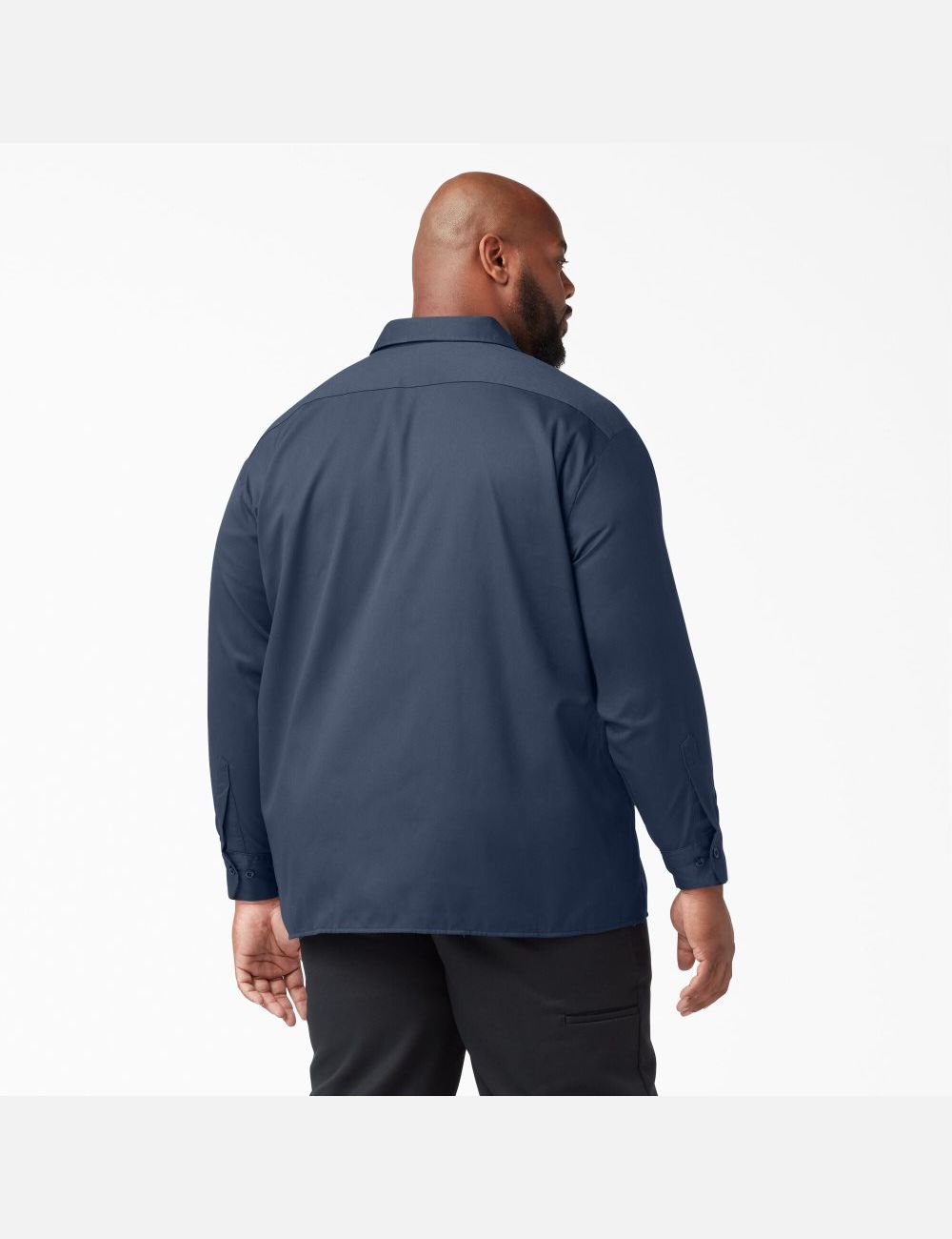 Navy Blue Dickies Long Sleeve Work Shirts | 850ERGIWQ