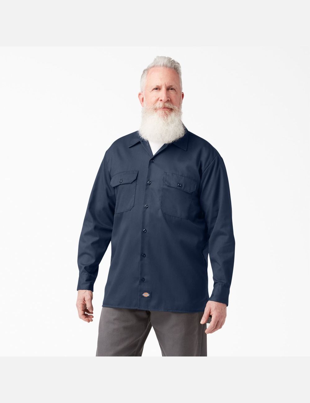 Navy Blue Dickies Long Sleeve Work Shirts | 850ERGIWQ