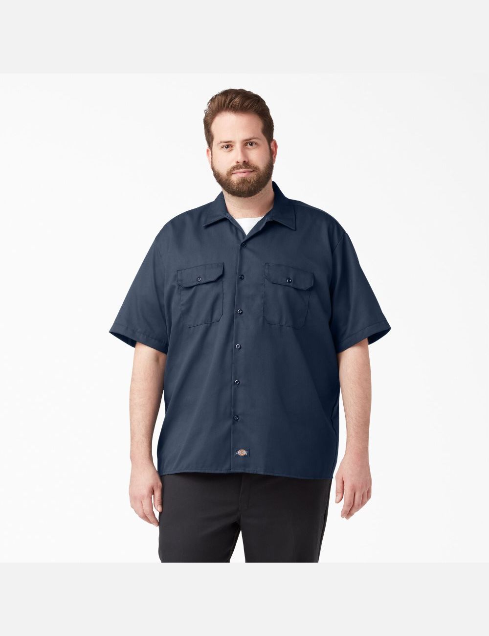 Navy Blue Dickies Short Sleeve Shirts | 623UOYWDI