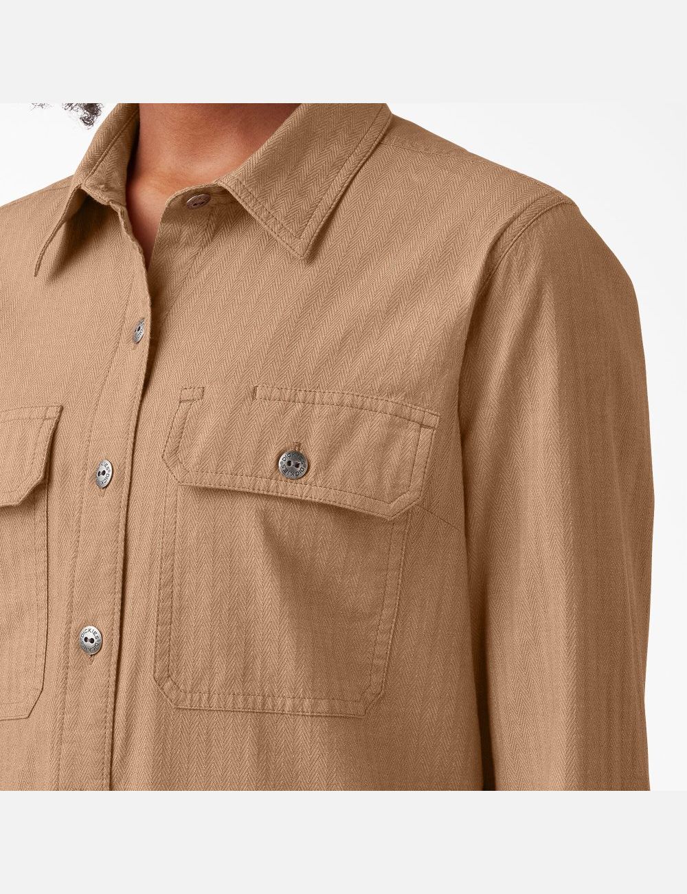 Nutmeg Yarn Dye Dickies Long Sleeve Roll-Tab Work Shirt Button Up | 930FIVHWJ