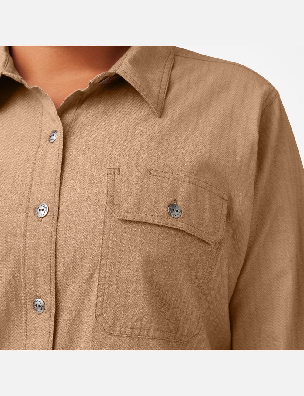 Nutmeg Yarn Dye Dickies Plus Long Sleeve Roll-Tab Work Shirt Button Up | 150LTPNMQ