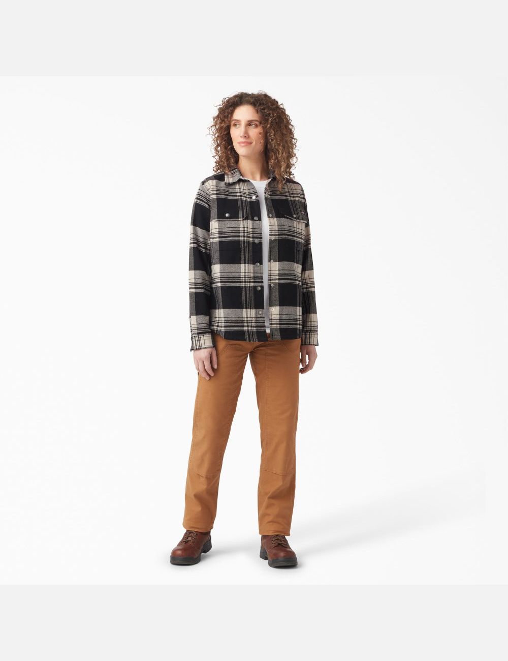 Oatmeal/Black Plaid Dickies DuraTech Renegade Flannel Shirt Button Up | 567NLUBCJ