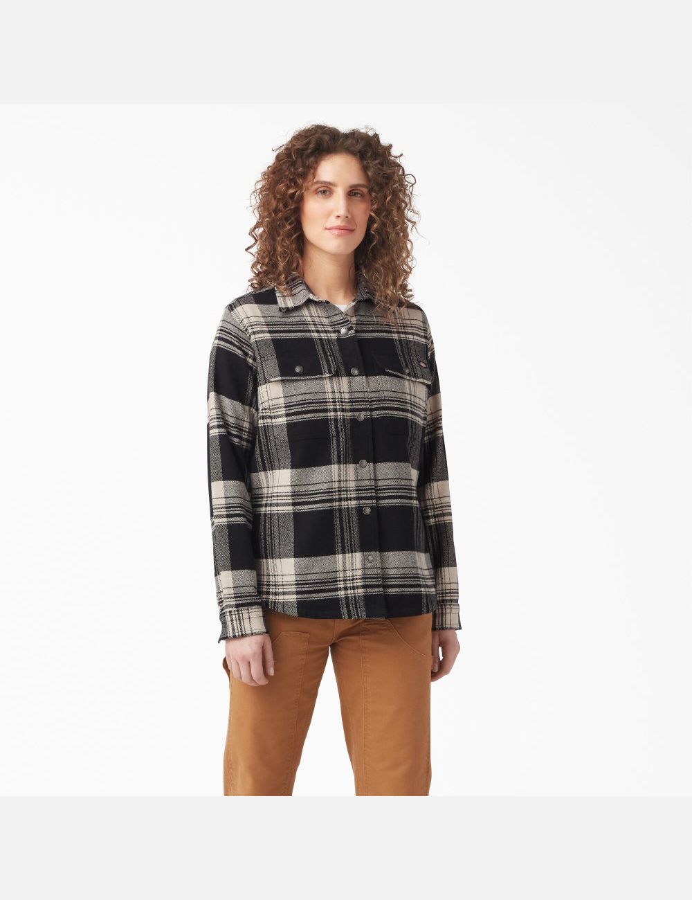 Oatmeal/Black Plaid Dickies DuraTech Renegade Flannel Shirt Button Up | 640LGCPYQ