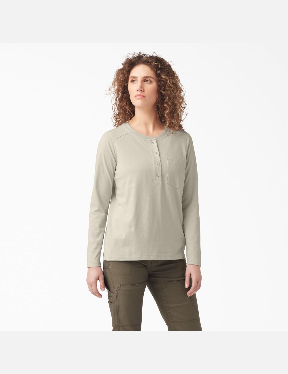 Oatmeal Dickies Heavyweight Henley Long Sleeve T-Shirts | 542KLXMVE