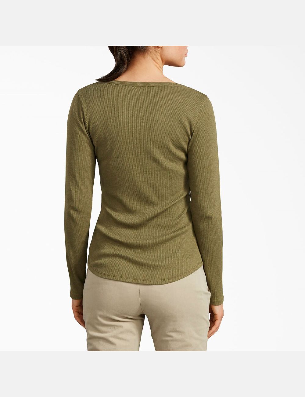 Olive Dickies Henley Long Sleeve T-Shirts | 680KUVLGP