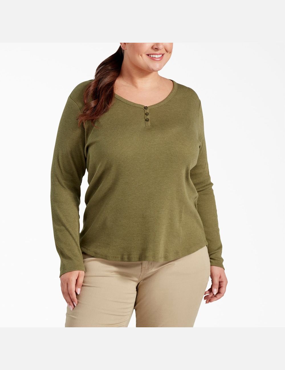 Olive Dickies Plus Henley Long Sleeve T-Shirts | 380XOPRKY