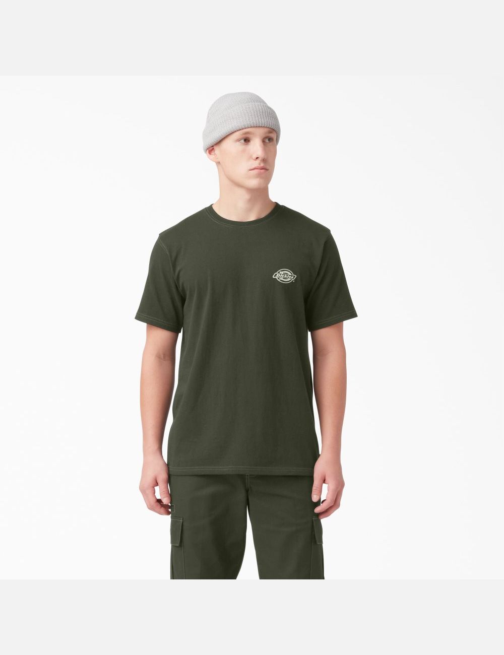 Olive Green Dickies Back Logo Graphic T-Shirts | 154MWTHAG