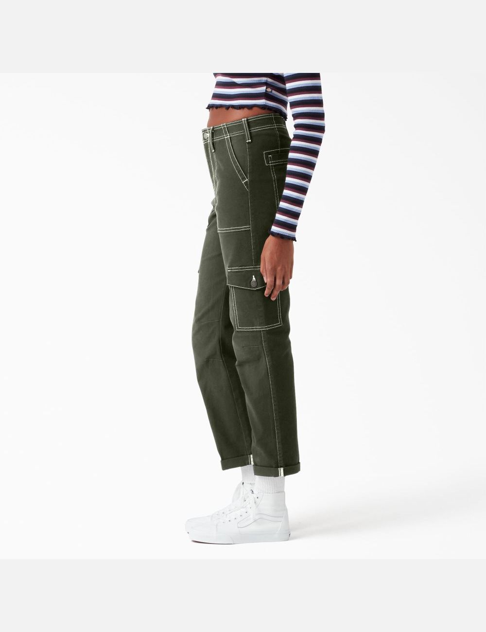 Olive Green Dickies Cuffed Utility Carpenter Pants | 781DBVYPH