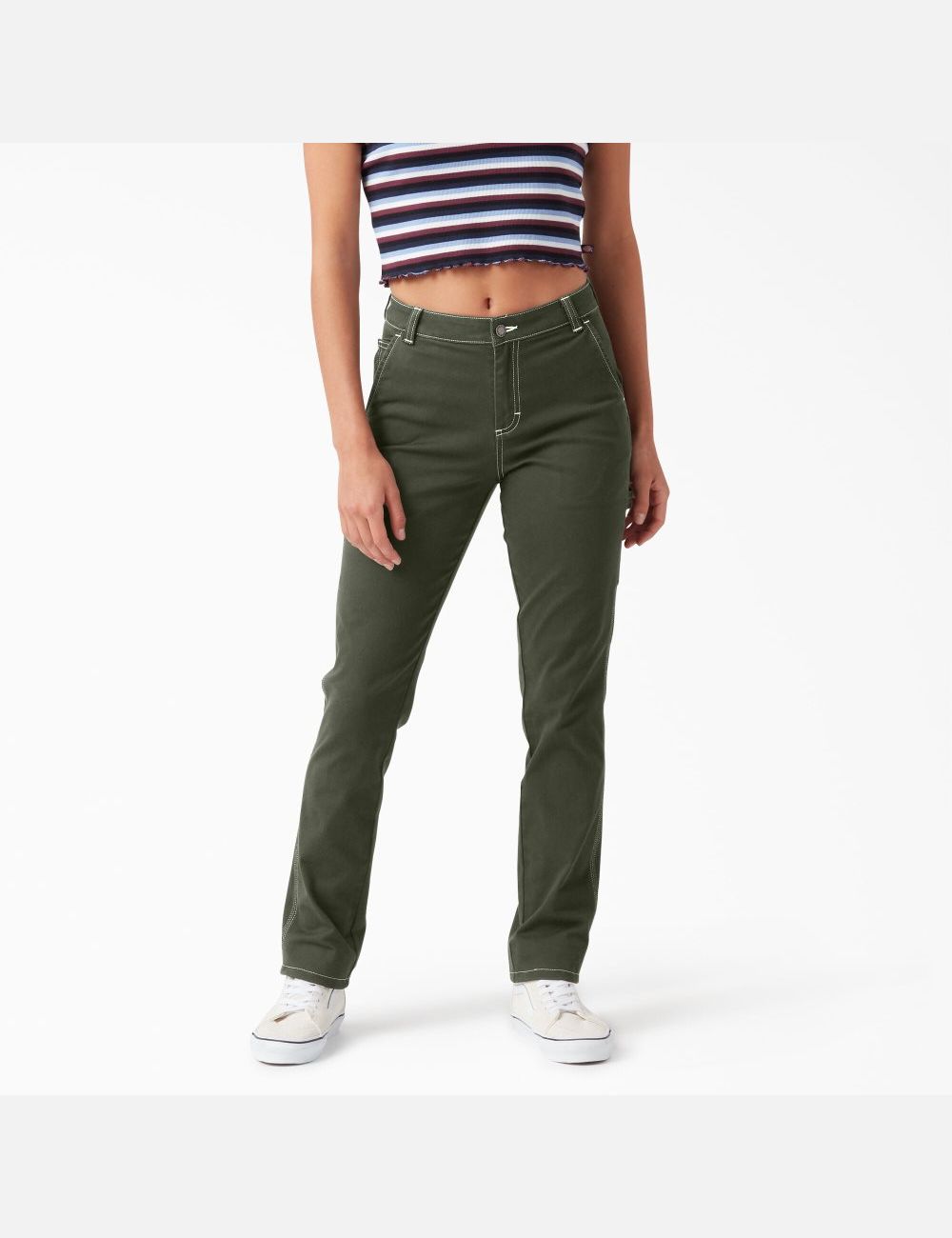 Olive Green Dickies Roll Hem Carpenter Pants | 089UCKVST