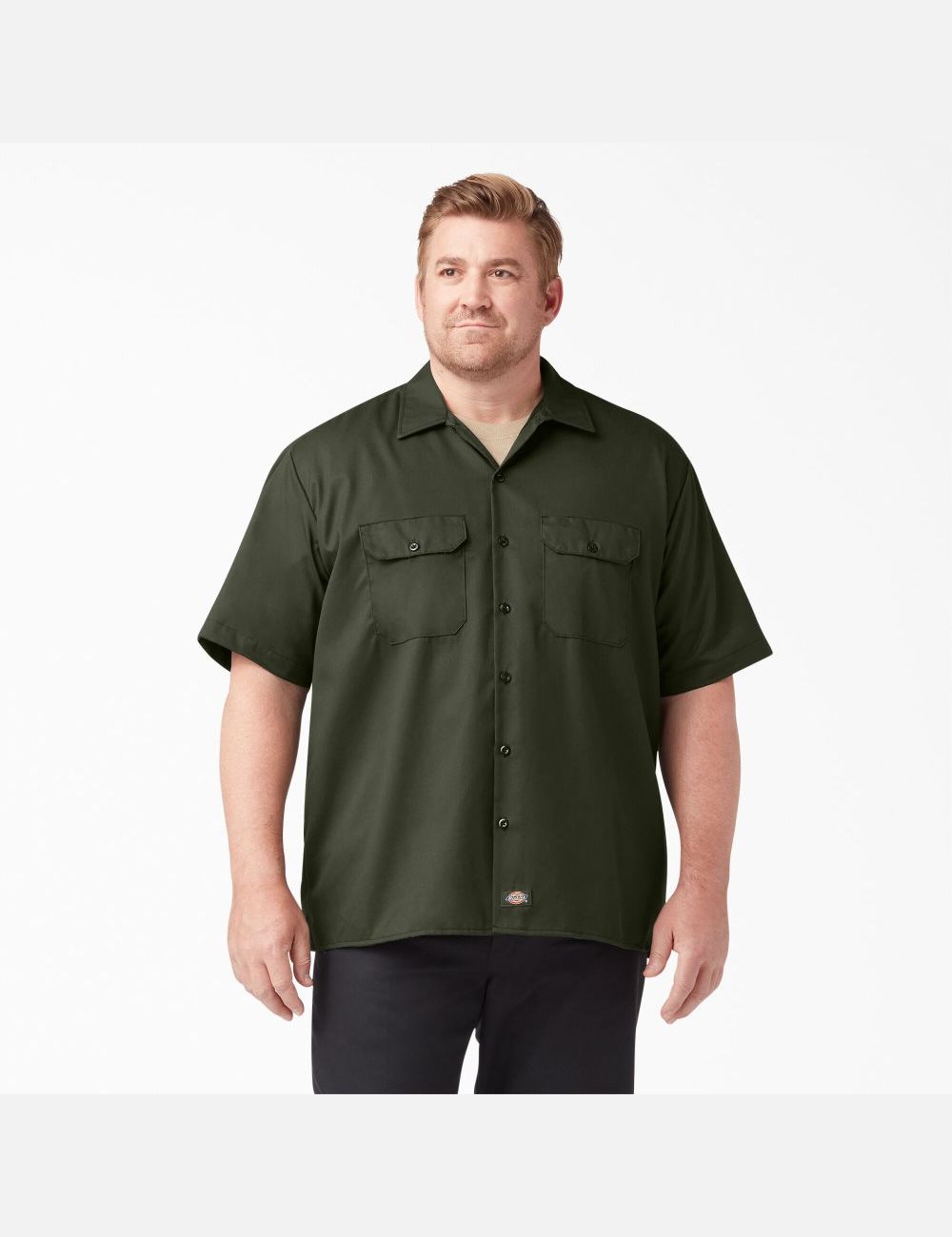 Olive Green Dickies Short Sleeve Shirts | 904NTOVFA