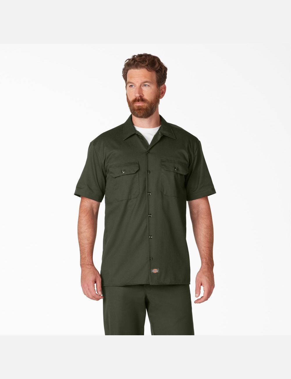 Olive Green Dickies Short Sleeve Work Shirts | 653QNTKRX