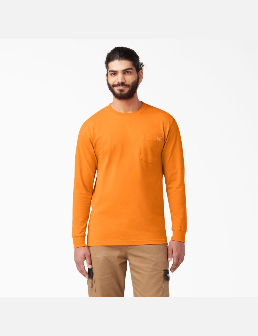 Orange Dickies Heavyweight Crew Neck Long Sleeve T-Shirts | 195VKCBXH